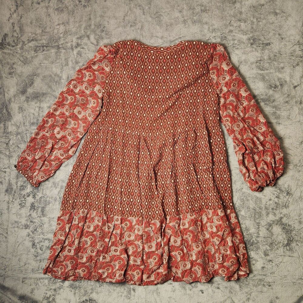 Anthropologie‎ Maeve Amber Tiered Tunic Dress Womens L Boho Long Sleeve Print - Picture 2 of 9